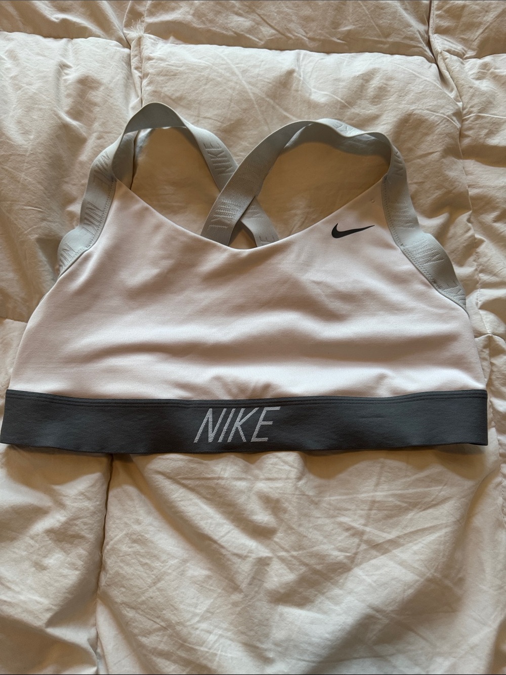 Nike White Sports Bra with Gray Band and Straps